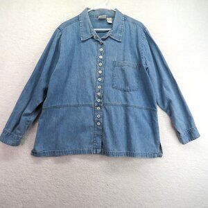 Carolina Blues Denim Shirt Womens 22/24W Button Front Long Sleeve Casual Top Plu